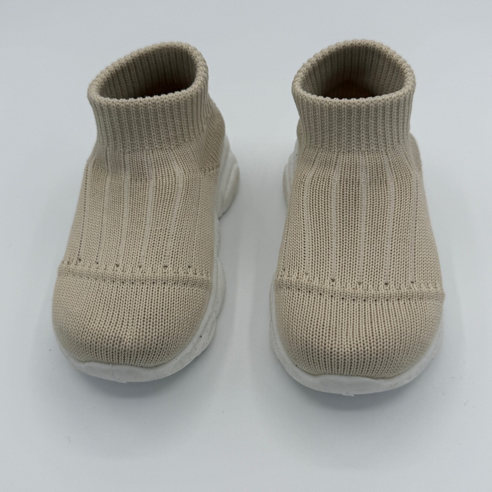 Unbranded Kids Ribbed Knit Sock Sneakers Beige Slip On Trainers Size 16